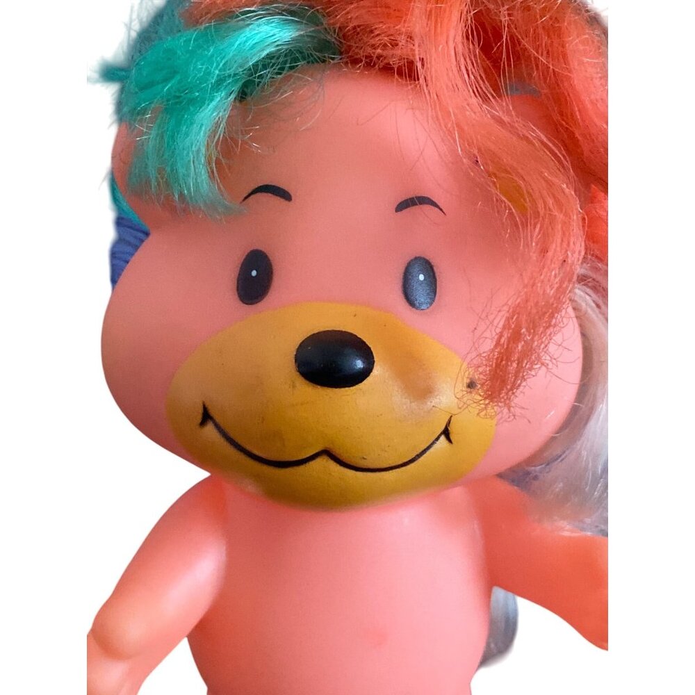 VTG SUNBOW HAIR BEARS 1984 Orange Vinyl Lanard Rainbow Bear Troll